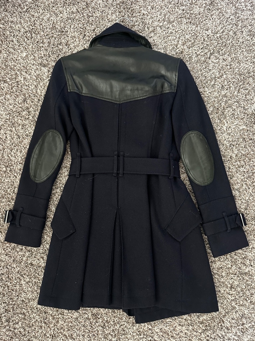 Authentic Burberry Brit Navy Blue Wool & Leather Trench Coat Sz US4 / XS - Picture 7 of 10